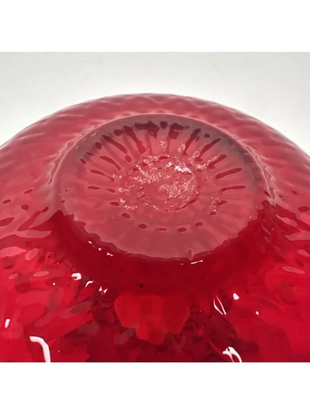 Pilgrim Glass Ruby Red Quilted Optic Pitcher Handle Rim Glows Hand Blown 5”